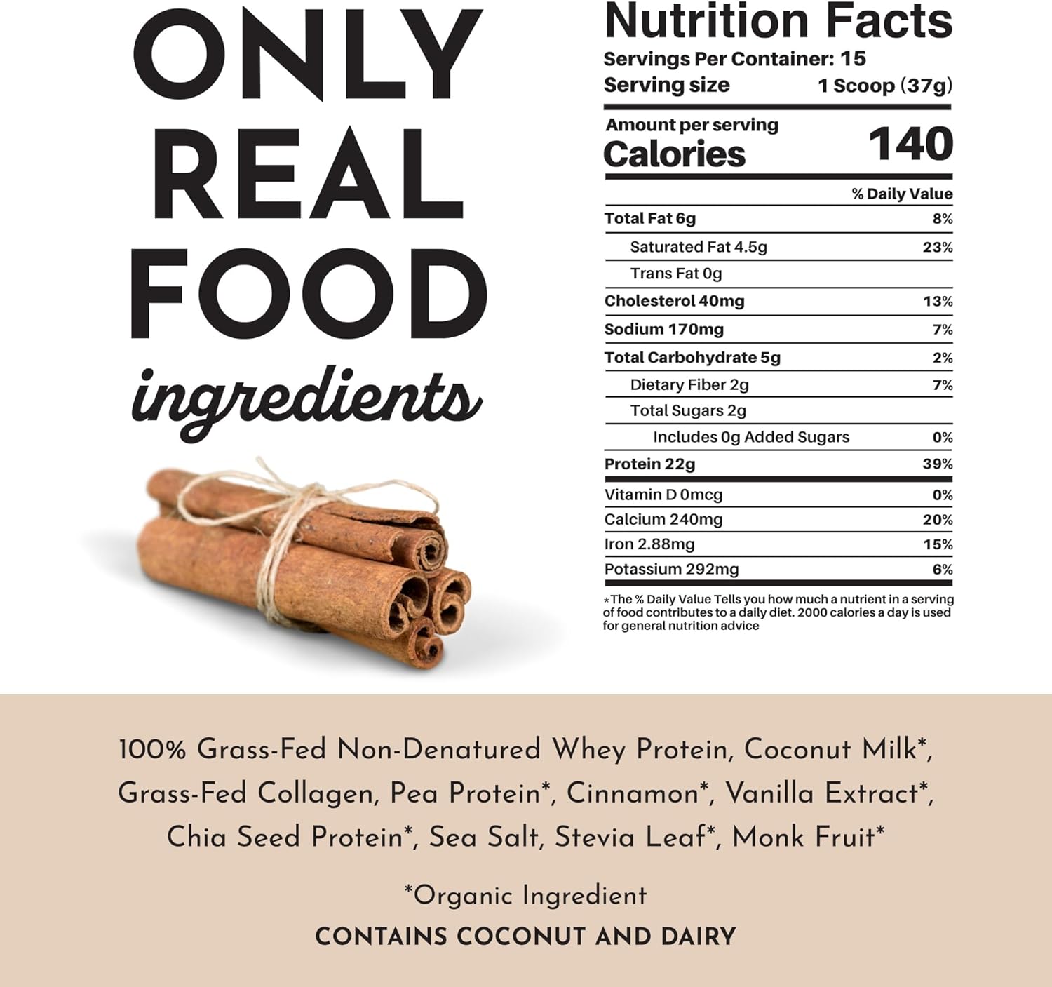 Snickerdoodle Protein Powder - 100% Grass-Fed Whey, Non-GMO, Gluten-Free - 15 Servings