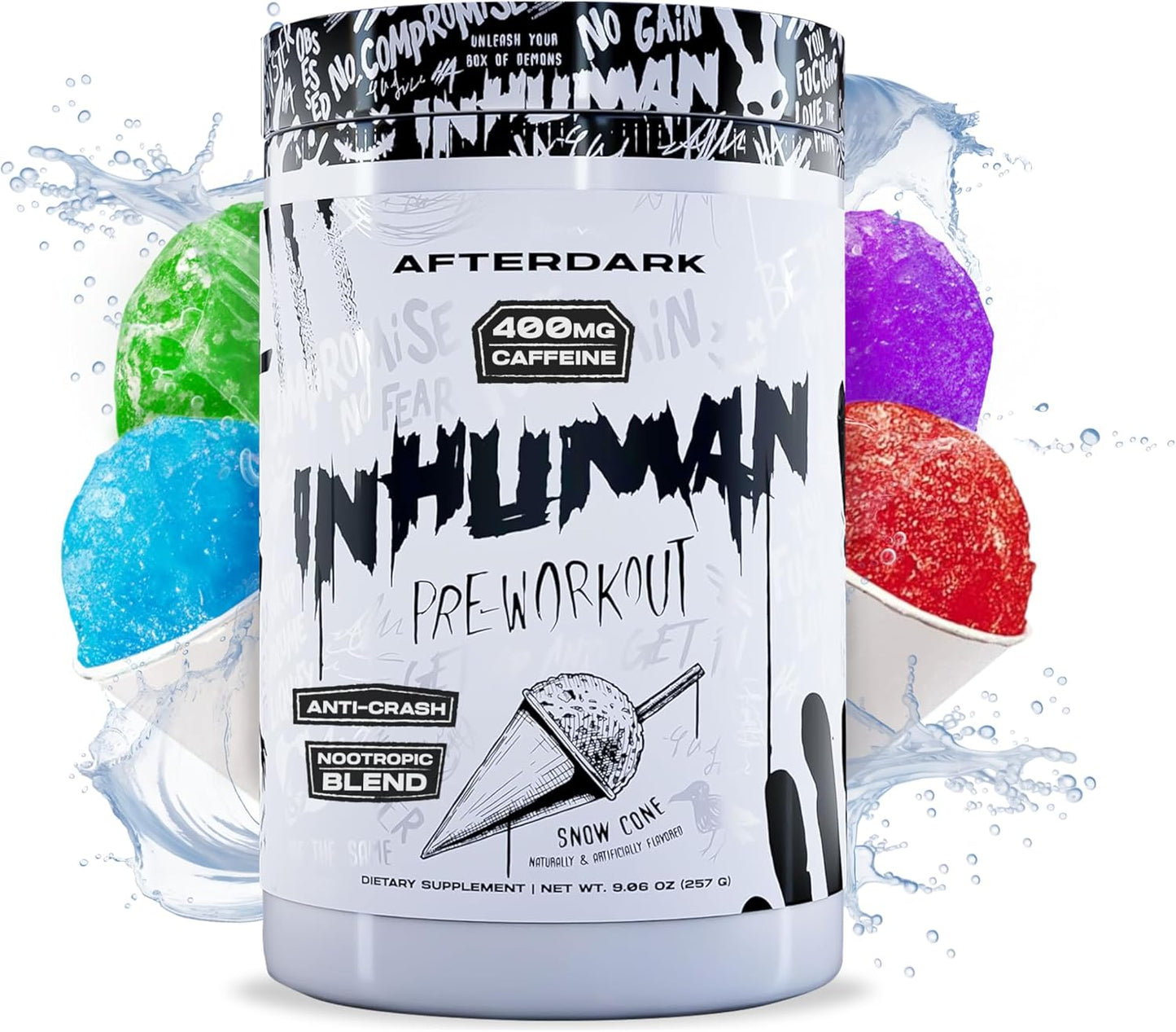 SnowCone AFTERDARK INHUMAN Pre-Workout Powder with Enhanced Mind-Muscle Connection and Sustained Energy, Vegan and Gluten-Free