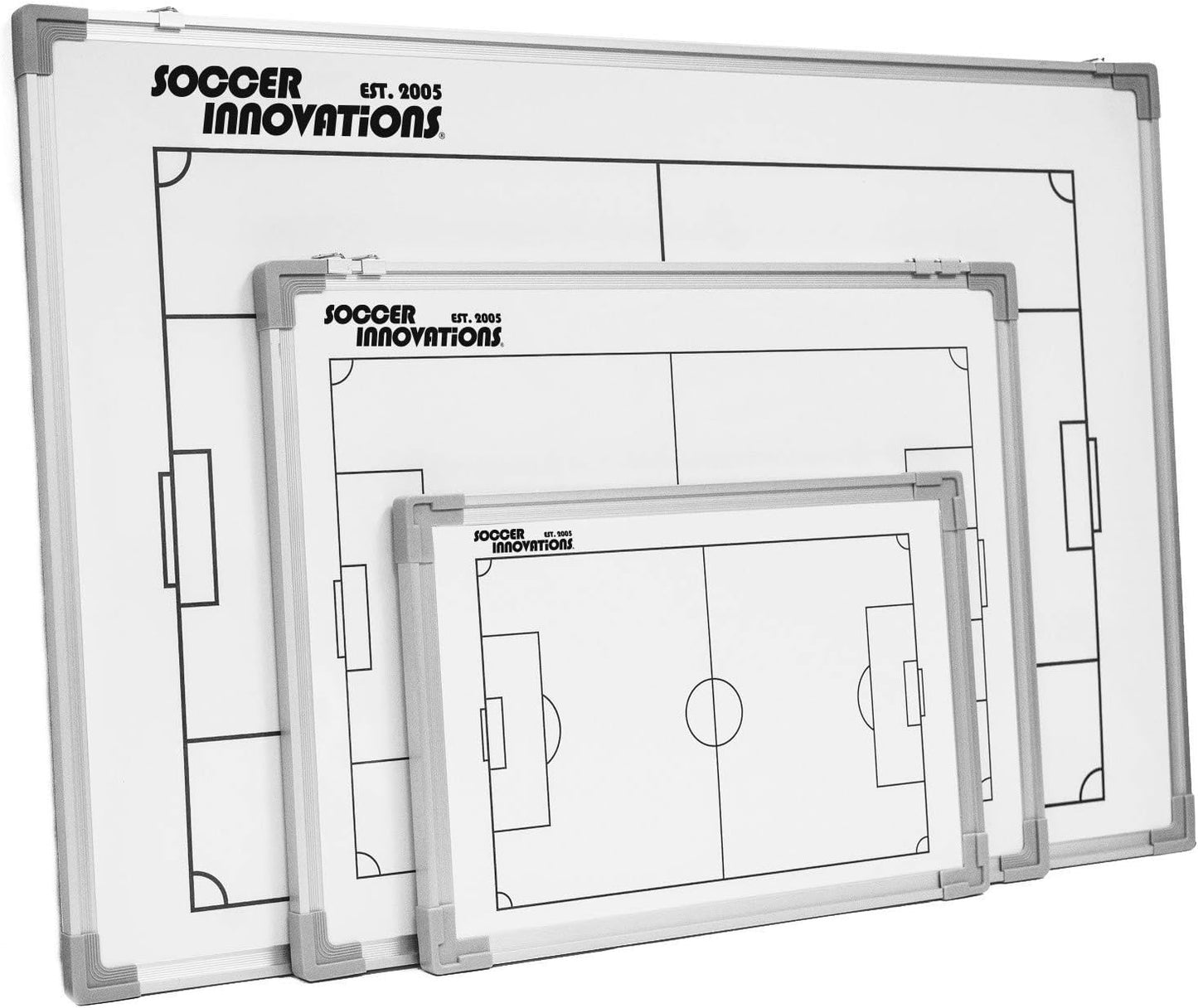 Soccer Innovations Double Sided Aluminum Magnetic Tactic Board with Player Magnets, Pen, & Wall Hanging Clips - Dry Erase Full & Half Field Strategy Board