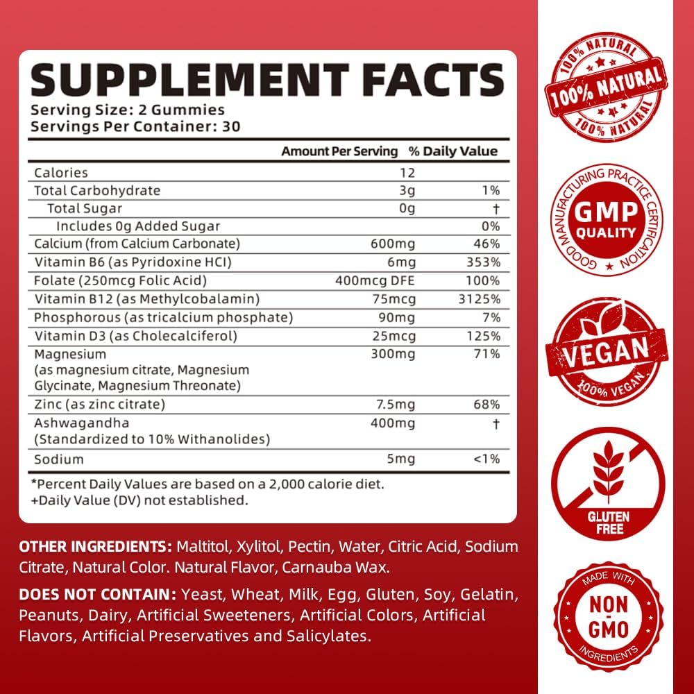 Softbear Women's Calcium Magnesium Zinc Gummies with Vitamin D3 - High Absorption Vegan Raspberry Flavor - 120 Gummies