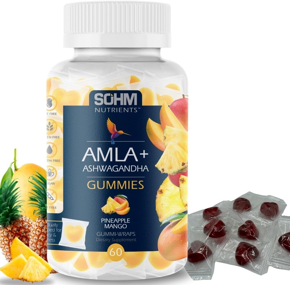 SOHM Amla and Ashwagandha Gummies: Immune Support for Men and Women, Vegetarian Pineapple Mango Flavor, Individually Wrapped