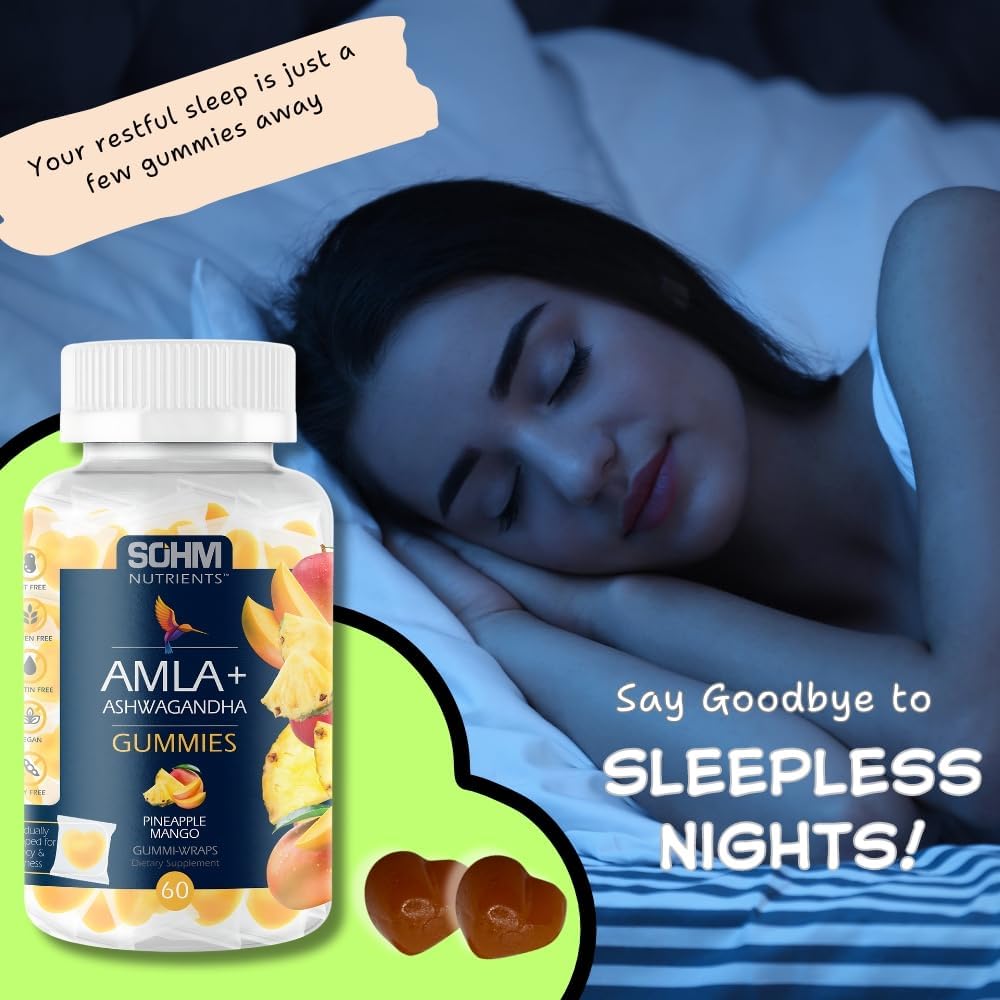 SOHM Amla and Ashwagandha Gummies: Immune Support for Men and Women, Vegetarian Pineapple Mango Flavor, Individually Wrapped
