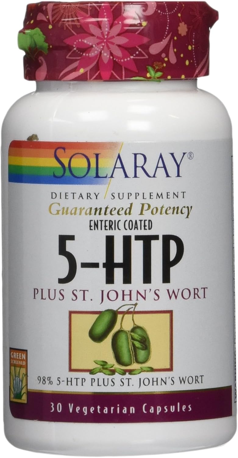 Solaray 5-HTP Plus St John's Wort Capsules - 30 Enteric-Coated, 100 mg - 30 Servings