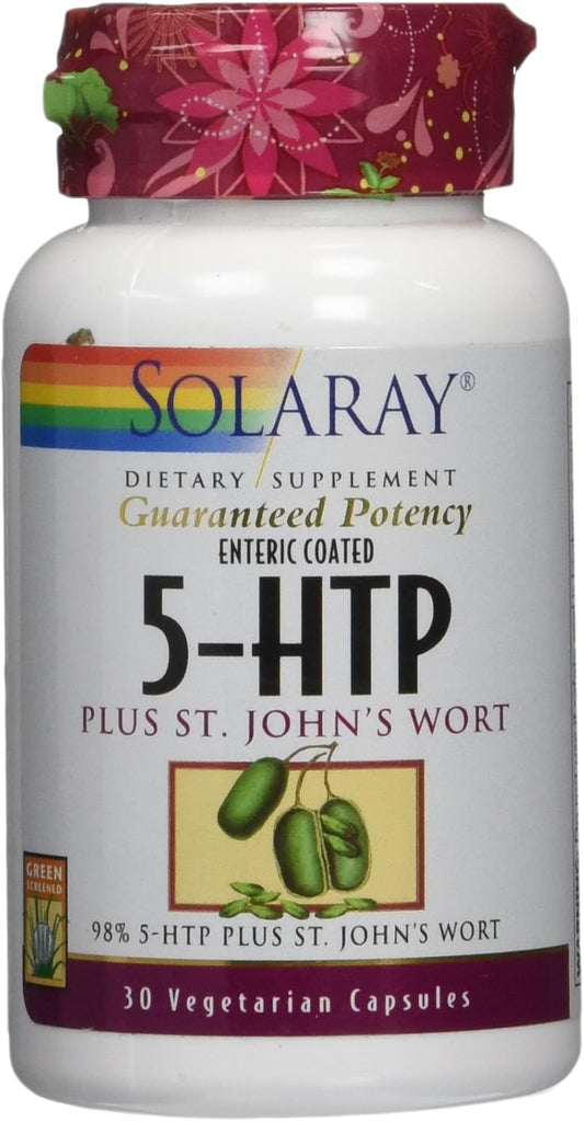 Solaray 5-HTP Plus St John's Wort Capsules - 30 Enteric-Coated, 100 mg - 30 Servings