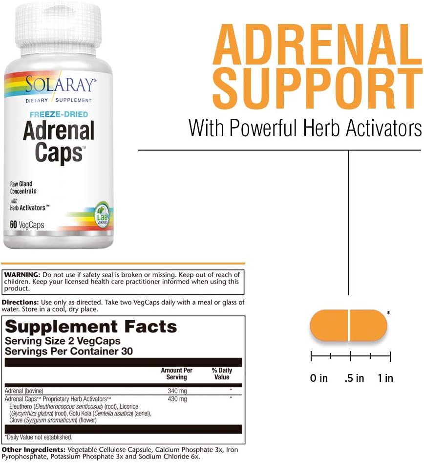 SOLARAY Adrenal Capsules - 60 Capsules, Natural Supplement for Adrenal Support