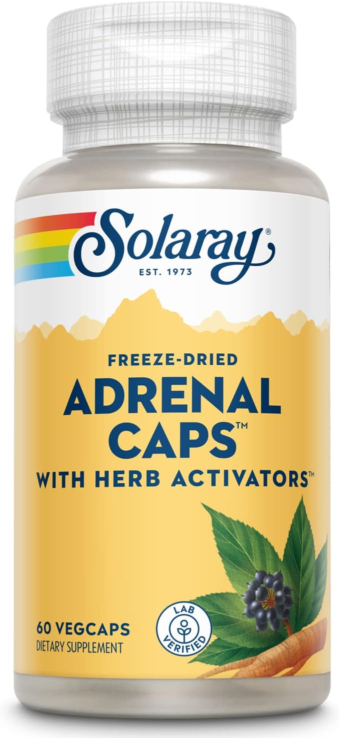 Solaray Adrenal Capsules - Freeze-Dried Adrenal Support Supplement with Eleuthero, Gotu Kola, Licorice, and Clove - Lab Verified - 60 VegCaps - 30 Servings - 60-Day Guarantee