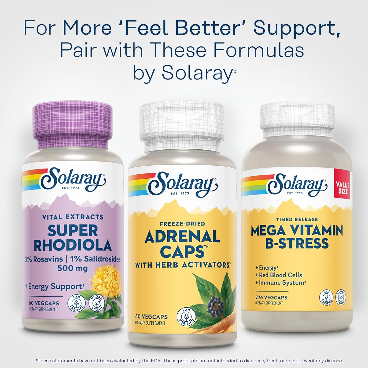 Solaray Adrenal Capsules - Freeze-Dried Adrenal Support Supplement with Eleuthero, Gotu Kola, Licorice, and Clove - Lab Verified - 60 VegCaps - 30 Servings - 60-Day Guarantee