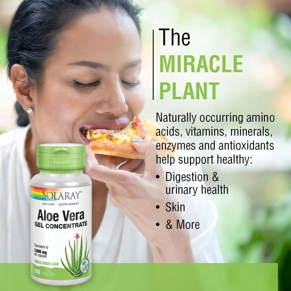 Solaray Aloe Vera Gel Concentrate 100 VegCaps | Equivalent to 2000 mg | Antioxidant & Digestion Support | Non-GMO Vegan Formula