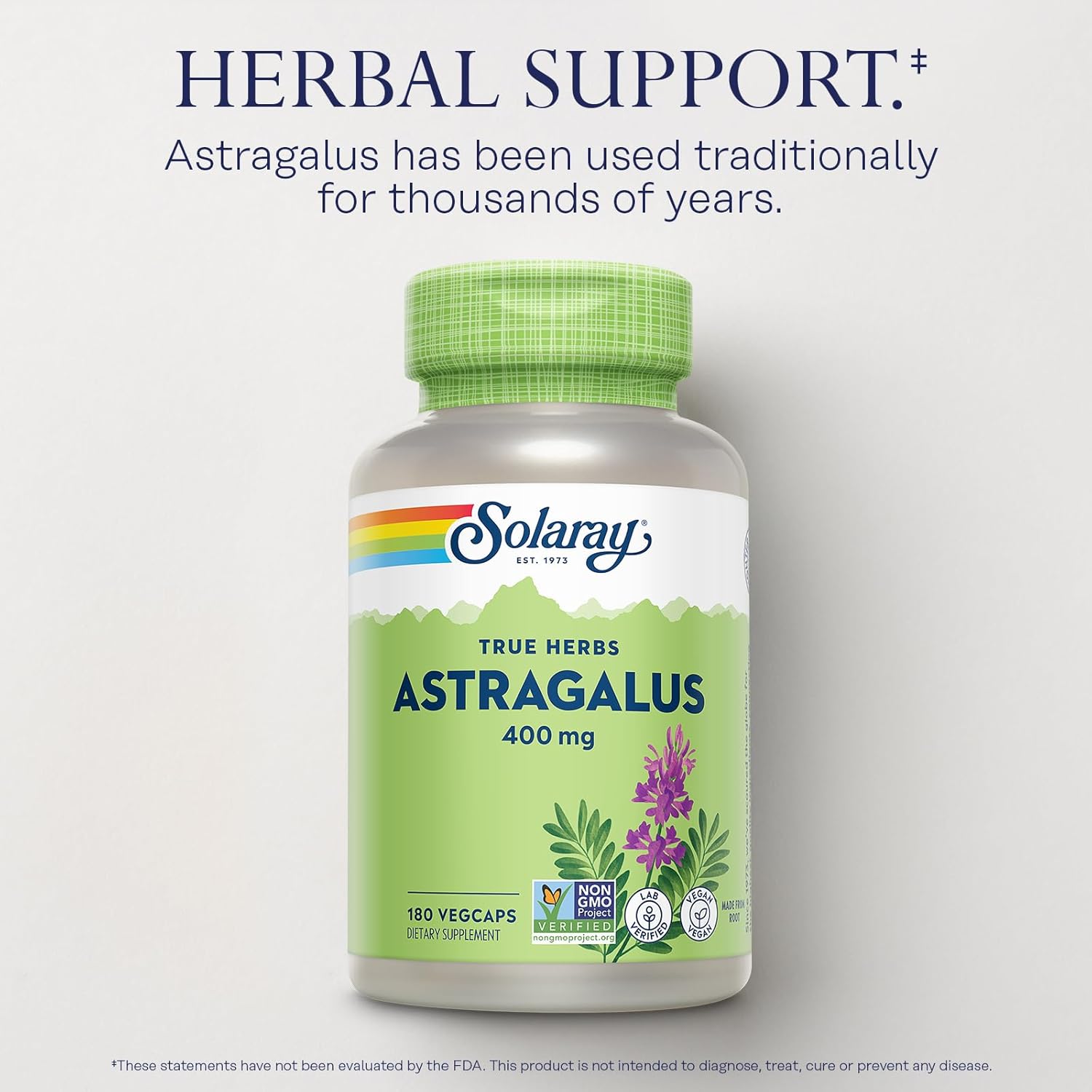 Solaray Astragalus Root 400mg Capsules - Herbal Immune Support Supplement - Non-GMO, Vegan and Lab Tested - 180 Servings