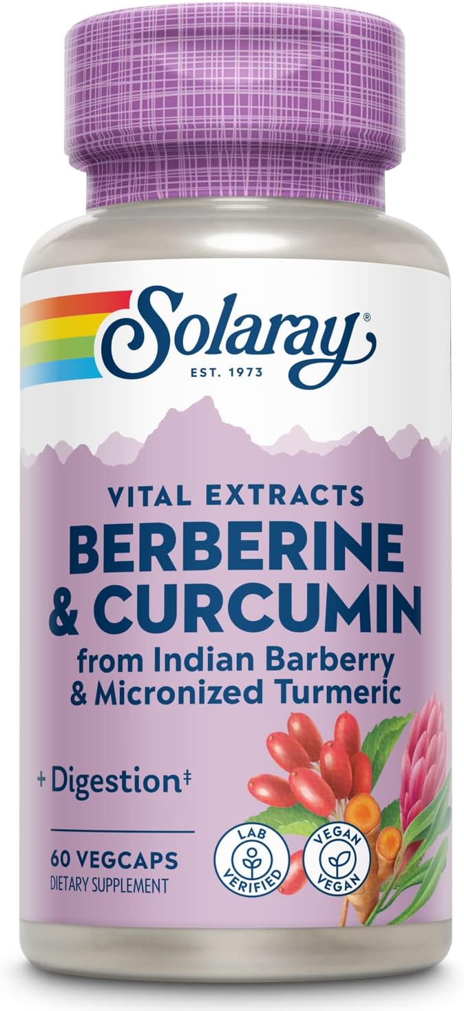Solaray Berberine & Curcumin Root Extracts for Digestive & Cardiovascular Health | Lab Verified, 60-Day Guarantee - 60 VegCaps