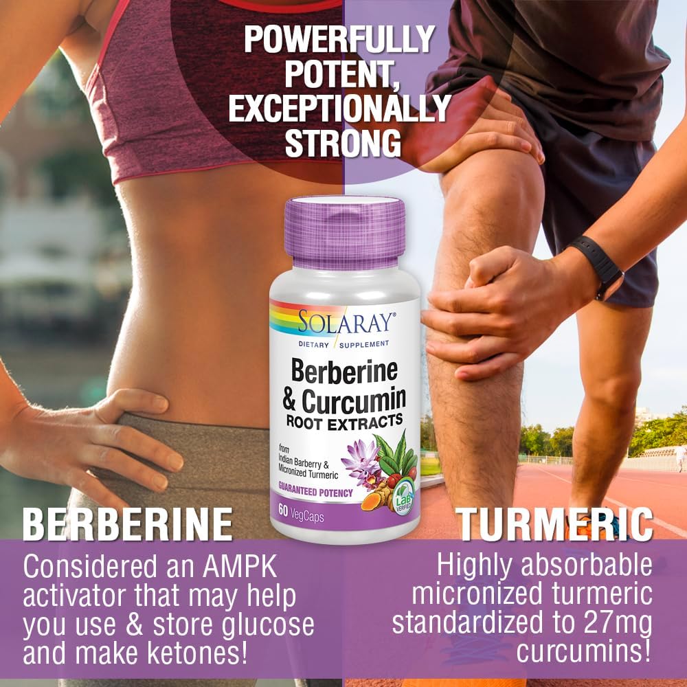 Solaray Berberine & Curcumin Root Extracts for Digestive & Cardiovascular Health | Lab Verified, 60-Day Guarantee - 60 VegCaps