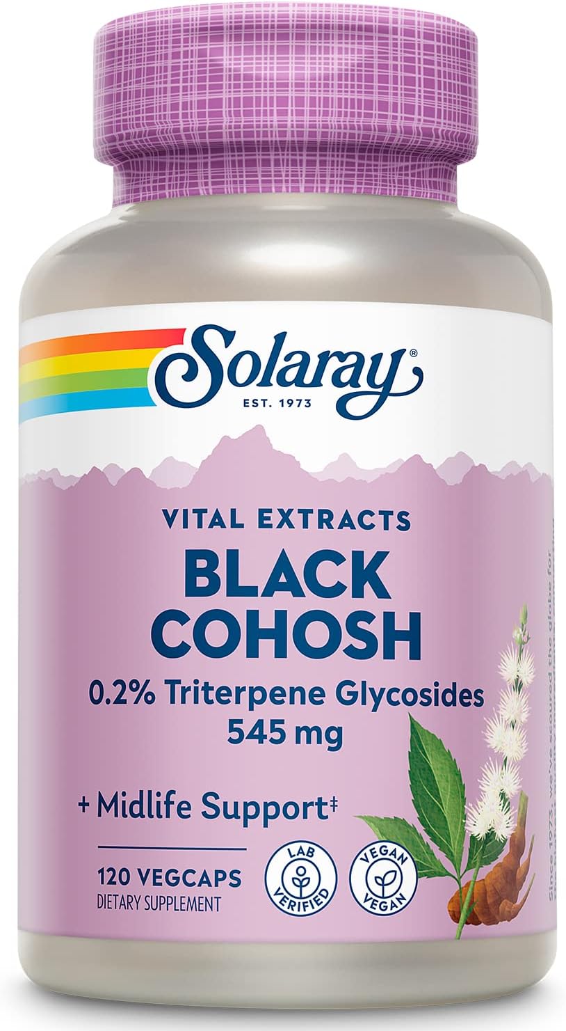 Solaray Black Cohosh Root and Extract Capsules - 545mg - Menopause Support for Women - Non-GMO - 120 Count