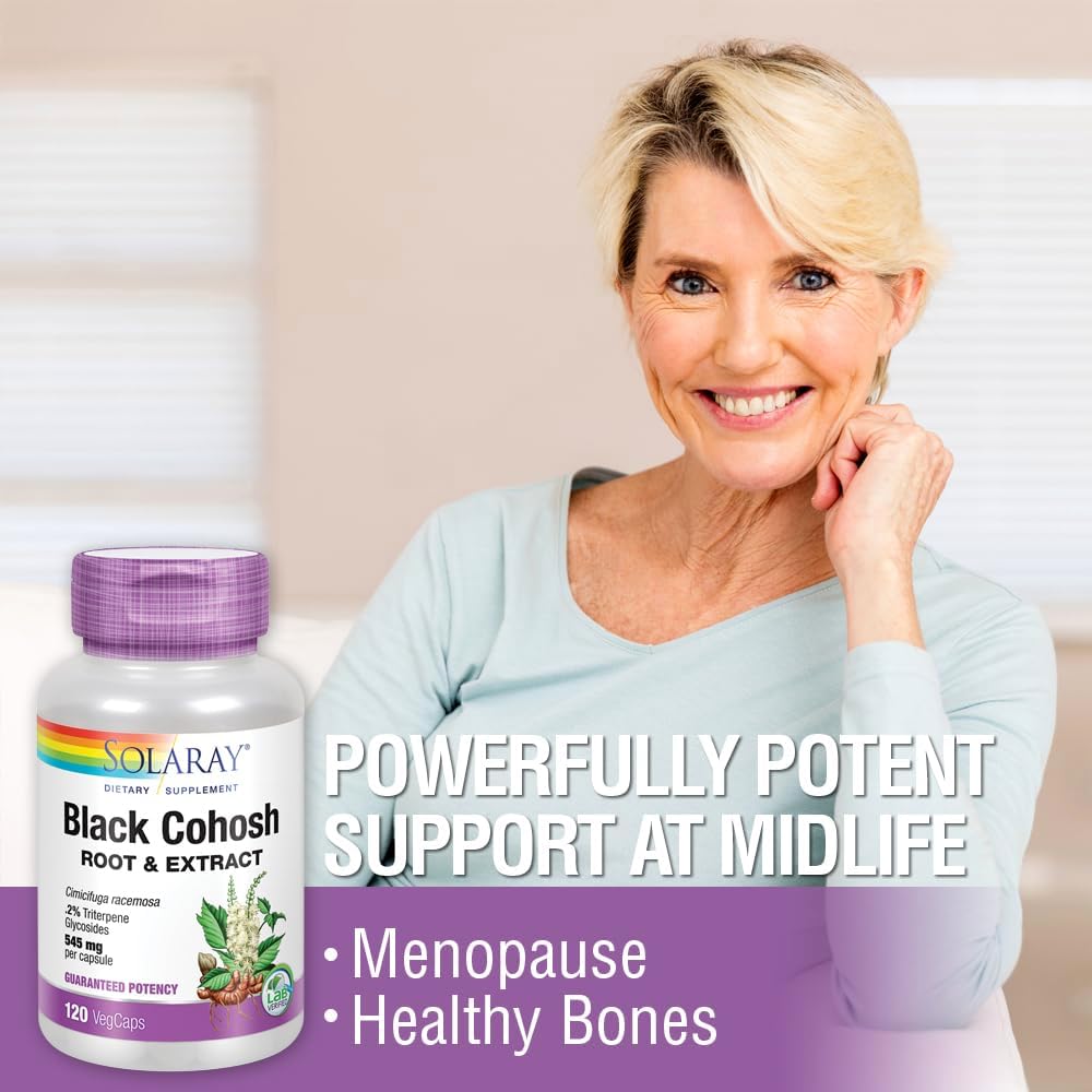 Solaray Black Cohosh Root and Extract Capsules - 545mg - Menopause Support for Women - Non-GMO - 120 Count