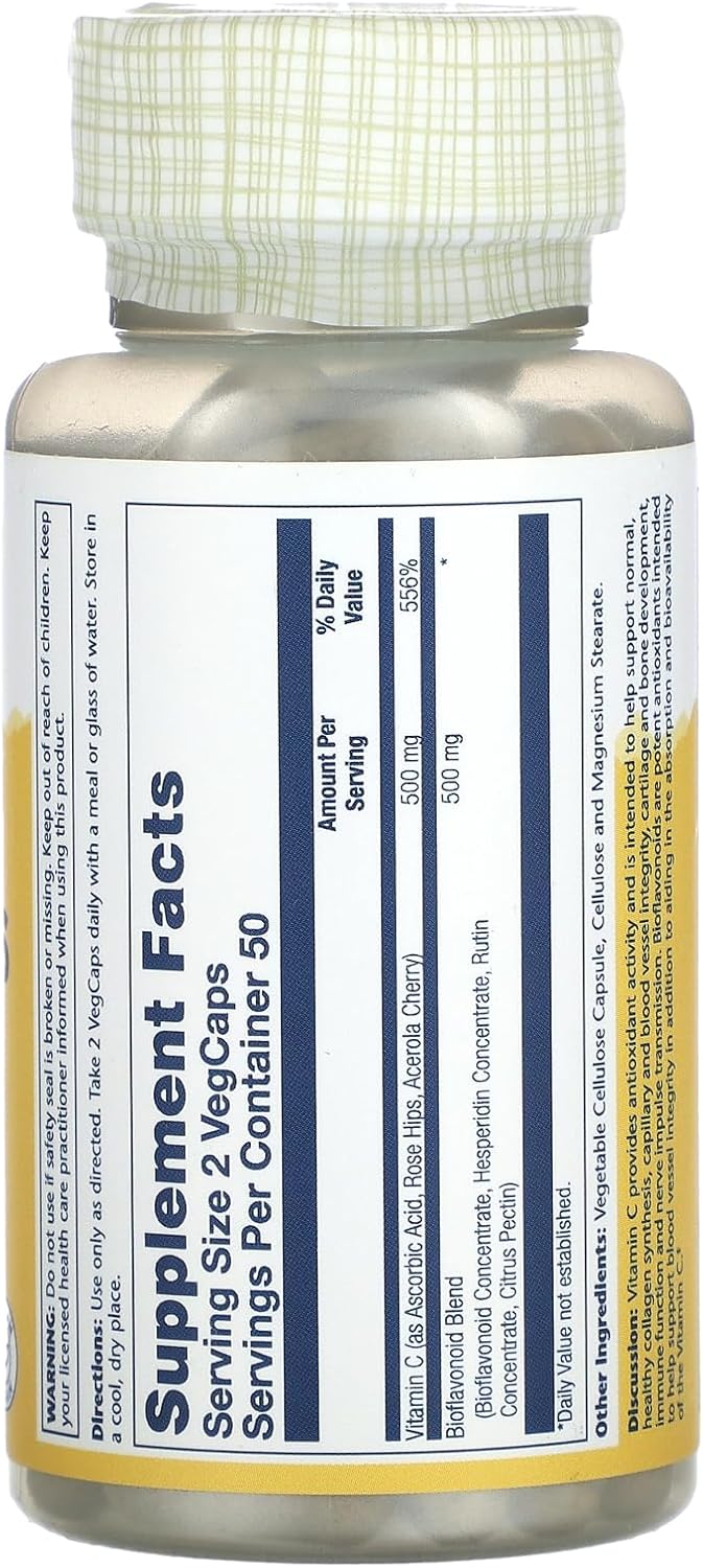 Solaray C Super Bio-Plex 100 Count Vitamin C Supplement for Immune Support