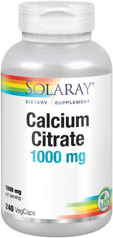 Solaray Calcium Citrate Capsules - 1000 mg, 240 Count - Vegan-Friendly Formula
