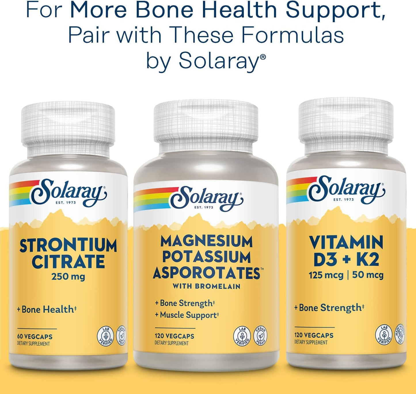 Solaray Calcium Magnesium Zinc Supplement 1000/500mg 250 Count - Vegetarian Capsules for Bone Health and Immune Support