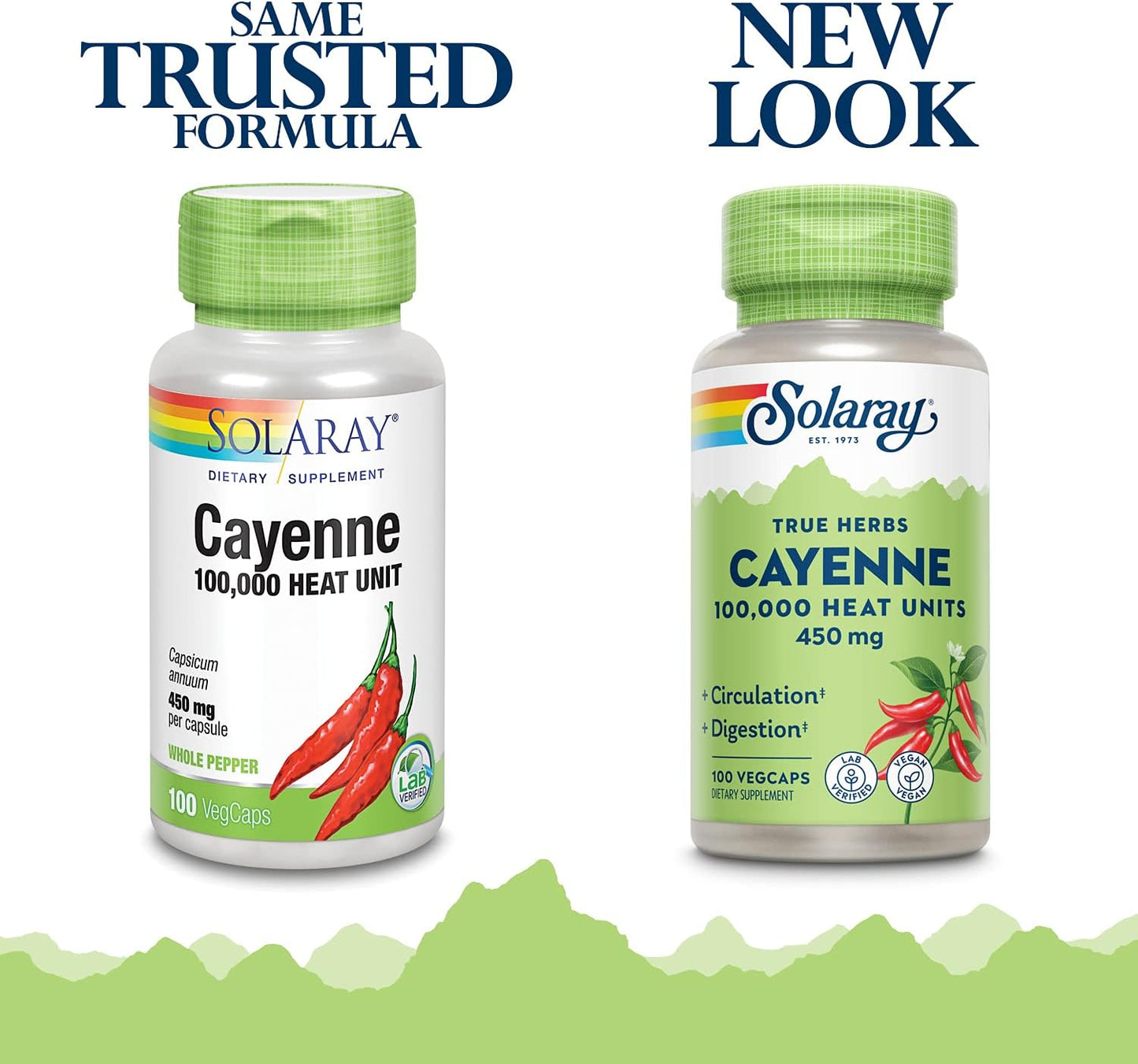Solaray Cayenne Pepper Capsules - 450mg, 100,000 Heat Unit - Digestion, Circulation, Metabolism & Cardio Support - Non-GMO - 100 VegCaps