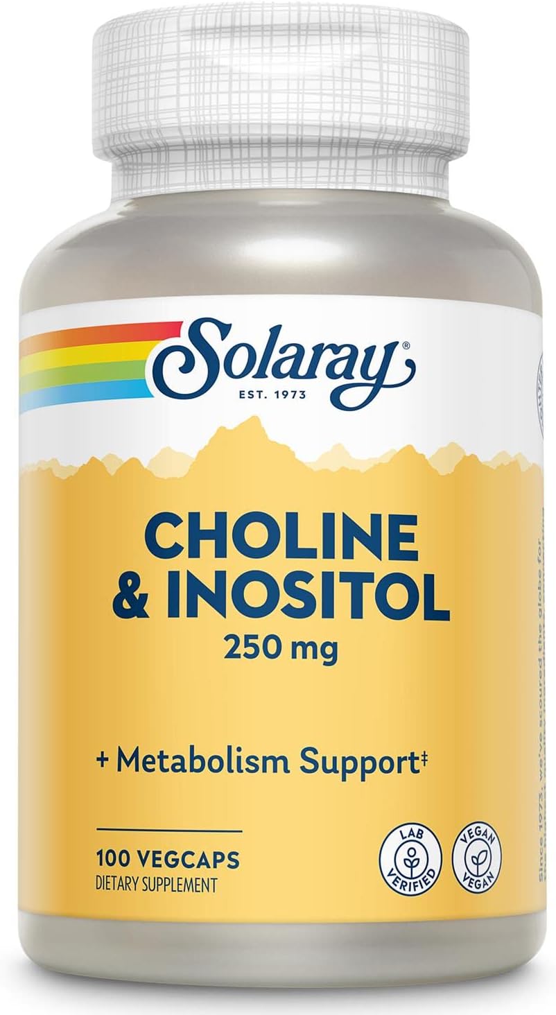 SOLARAY Choline & Inositol 250 mg VegCaps - Supports Healthy Fat Metabolism & Brain Function - 200 Capsules Total
