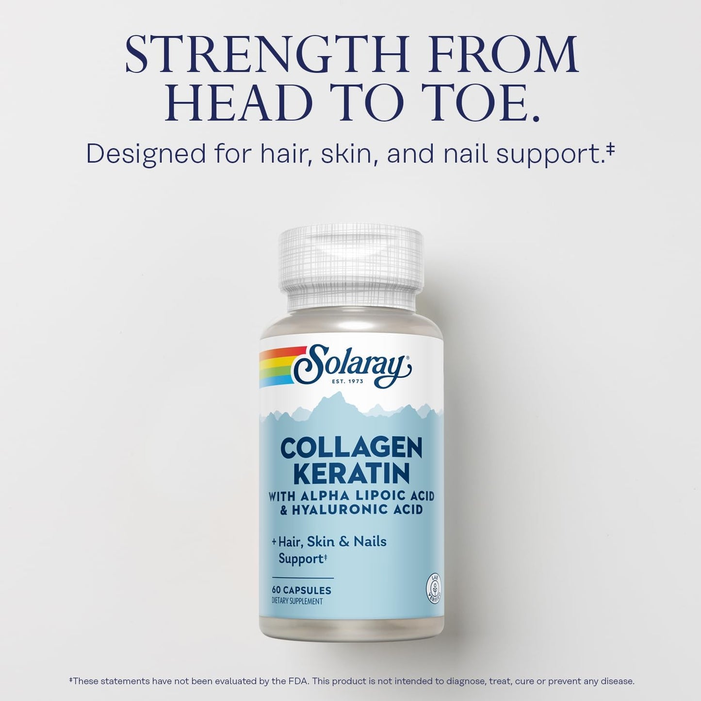 Solaray Collagen Keratin Capsules with Alpha Lipoic Acid & Hyaluronic Acid - Type I, II & III Collagen - Hair, Skin, Nails & Joint Health - 30 Servings, 60 Pills