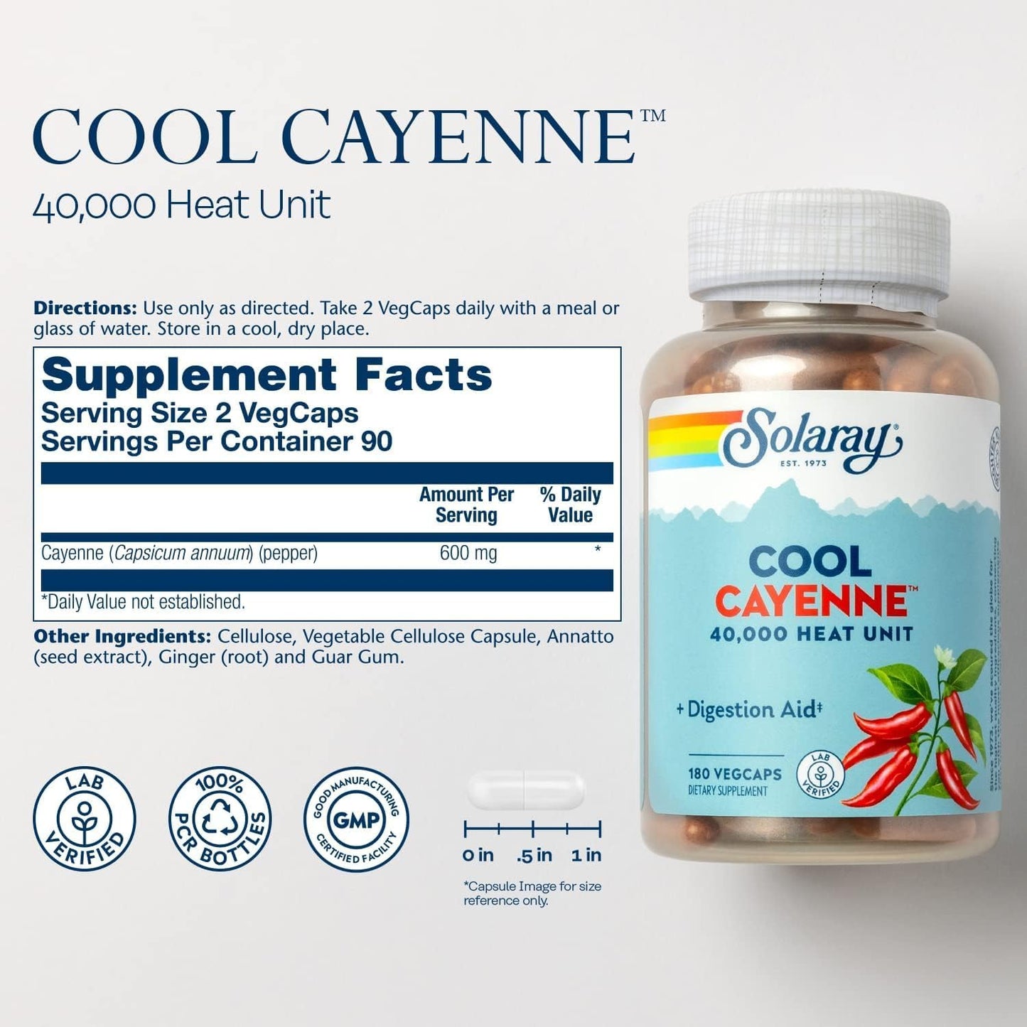 SOLARAY Cool Cayenne 40,000 HU Capsules - 180 Count