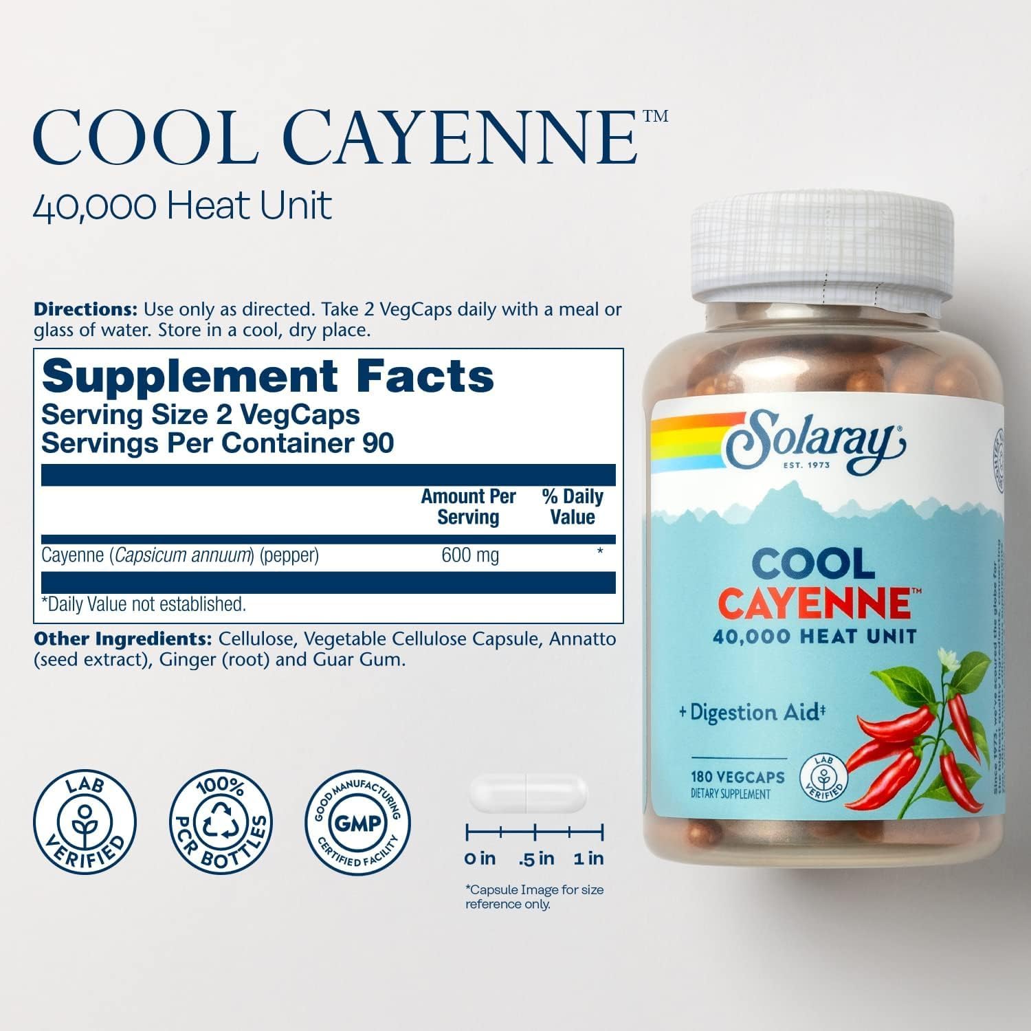 SOLARAY Cool Cayenne 40,000 HU Capsules - 180 Count
