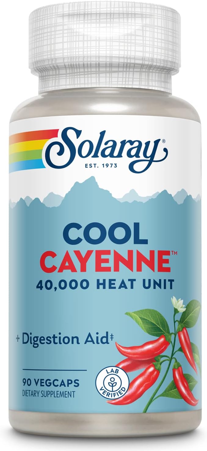 Solaray Cool Cayenne Capsules - 90 Count, Organic Capsaicin Supplement for Circulatory Health and Metabolism Boost