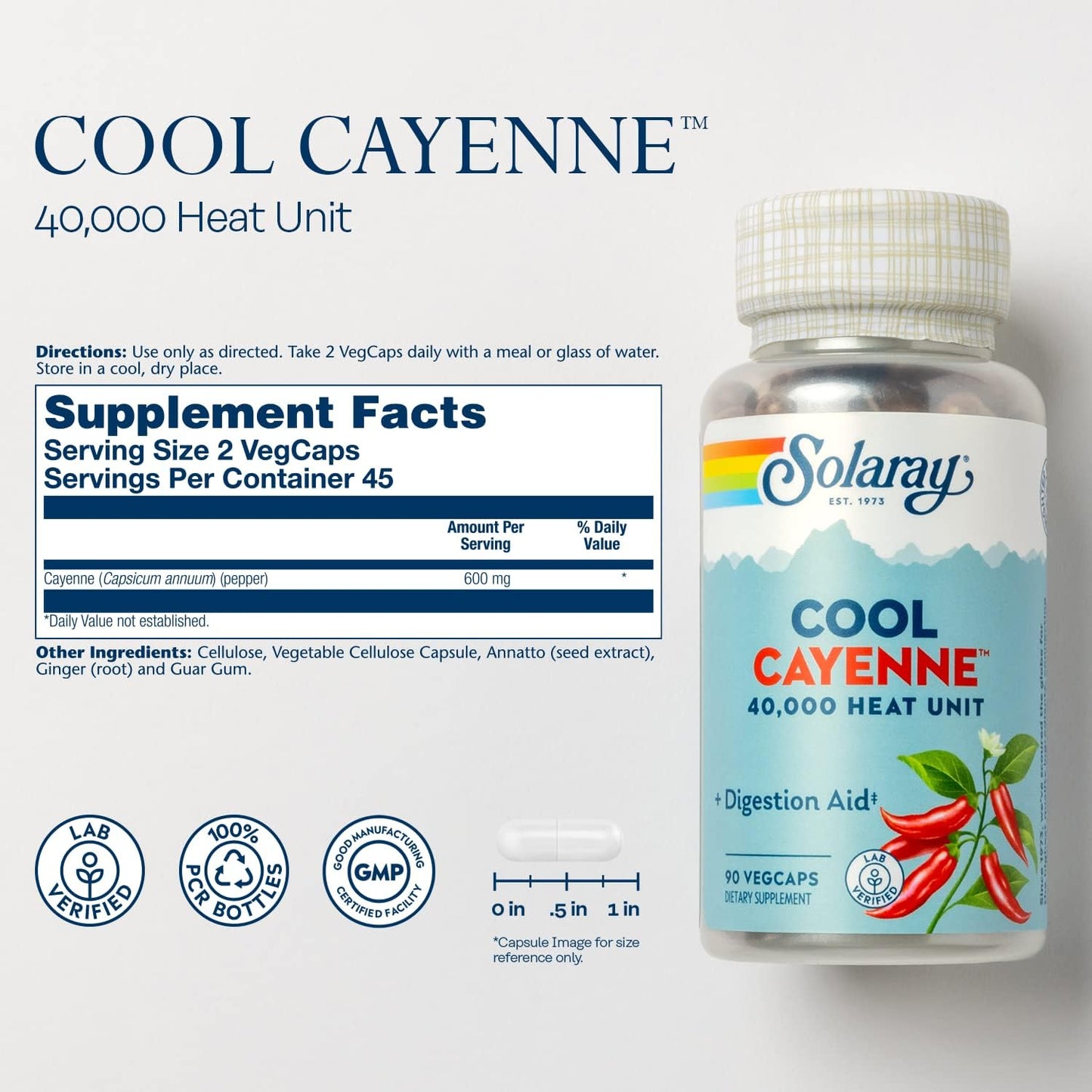 Solaray Cool Cayenne Capsules - 90 Count, Organic Capsaicin Supplement for Circulatory Health and Metabolism Boost