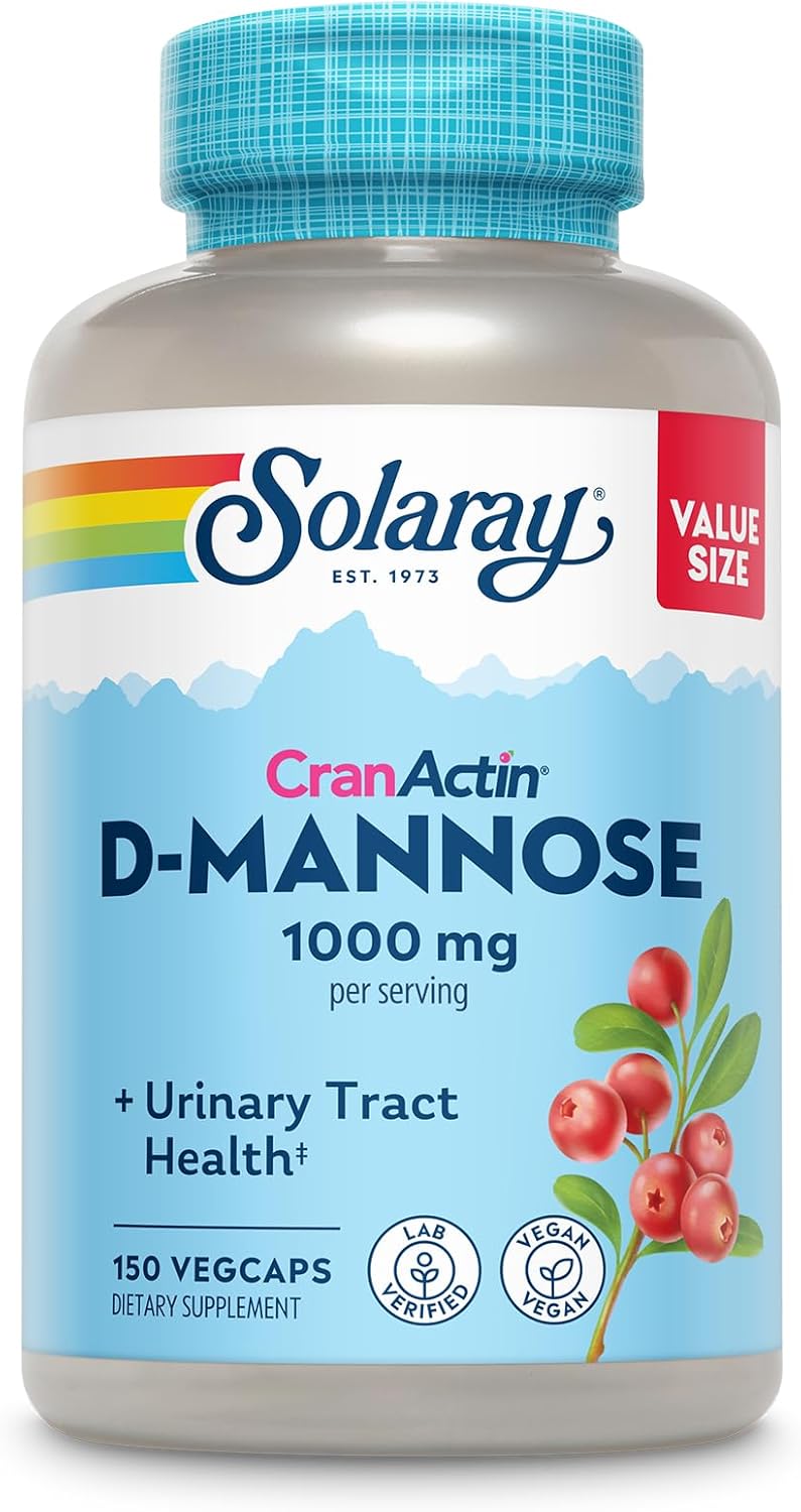 Solaray D-Mannose 1000mg & CranActin Cranberry Capsules for Urinary Tract & Bladder Support - 150 VegCaps, Vegan, Vitamin C, 60 Day Guarantee