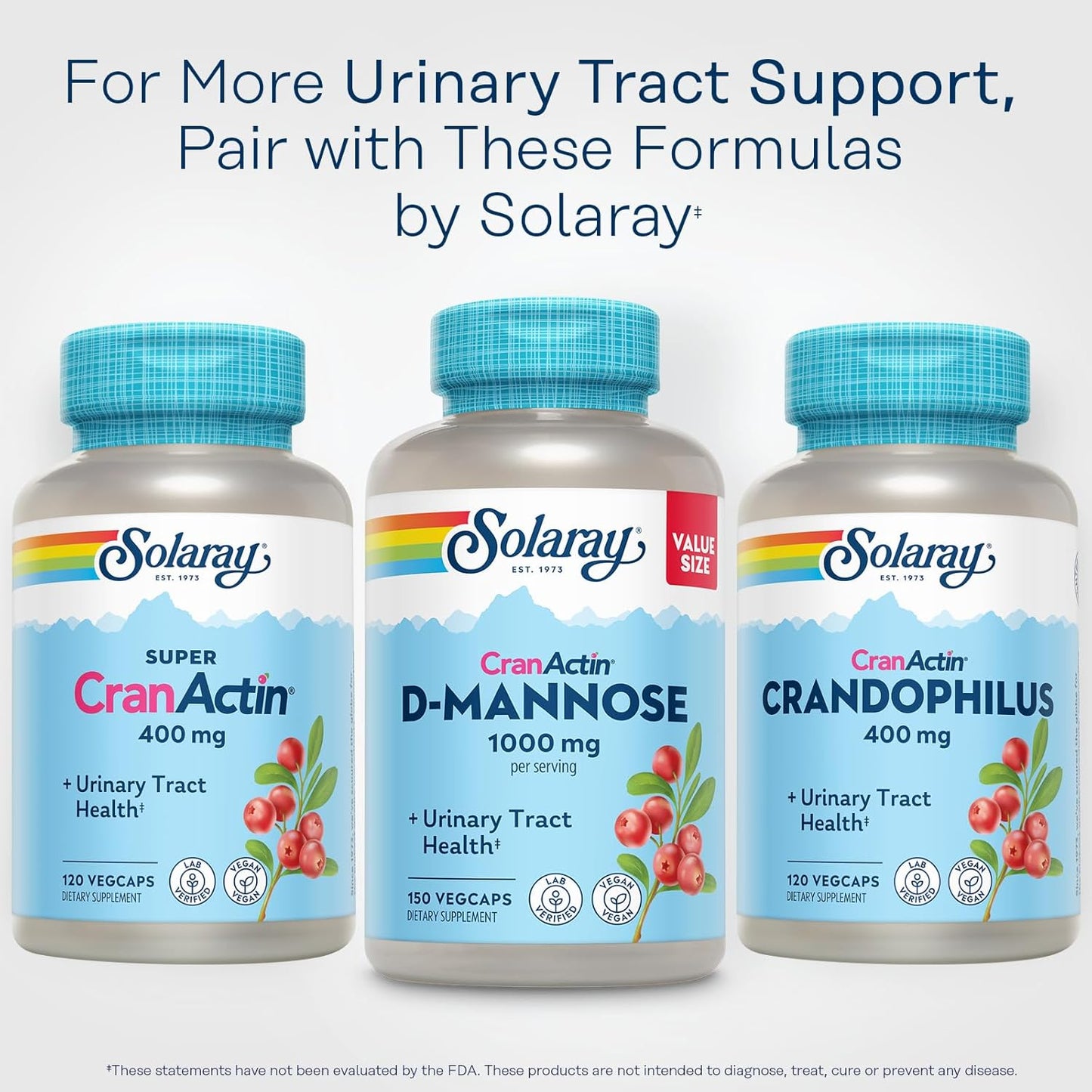 Solaray D-Mannose 1000mg & CranActin Cranberry Capsules for Urinary Tract & Bladder Support - 150 VegCaps, Vegan, Vitamin C, 60 Day Guarantee