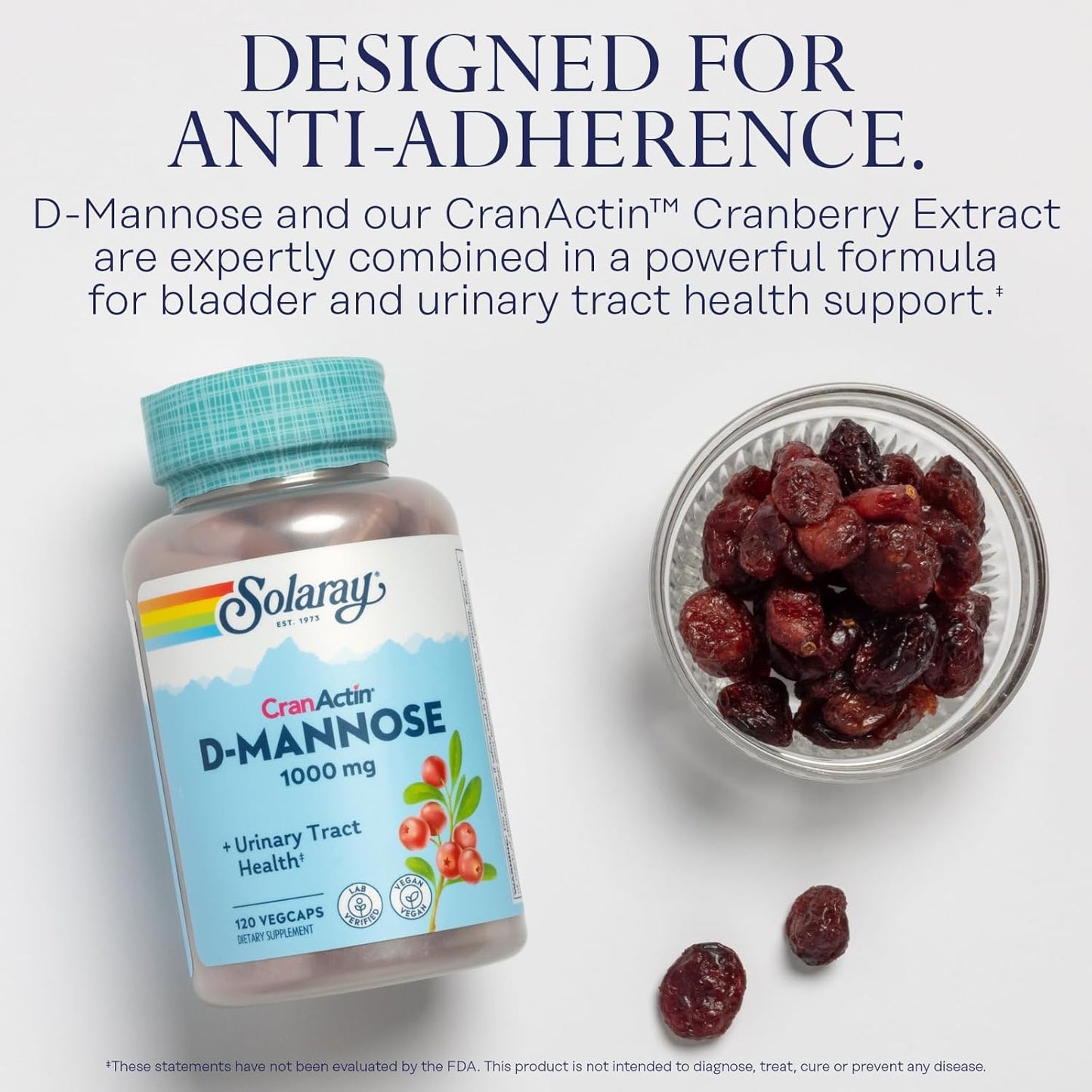Solaray D-Mannose 1000mg with Cranberry Extract - Urinary Tract & Bladder Health Support - Vegan, 60 Day Guarantee - 120 VegCaps