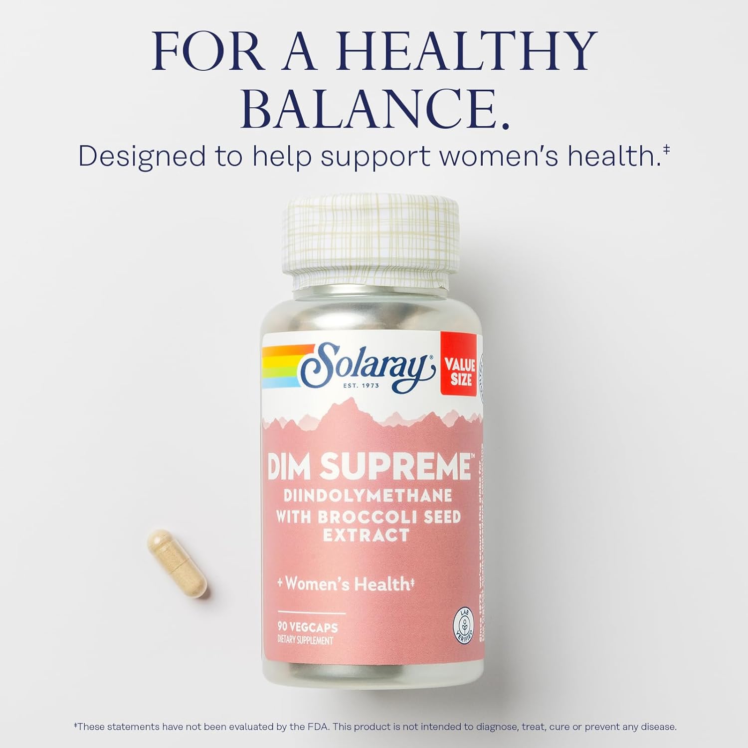 Solaray DIM Supreme 100mg VegCaps - Menopause & Estrogen Support with Broccoli Seed Extract - 90 Count