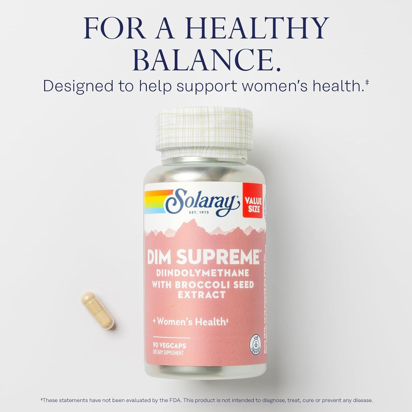 Solaray DIM Supreme 100mg VegCaps - Menopause & Estrogen Support with Broccoli Seed Extract - 90 Count