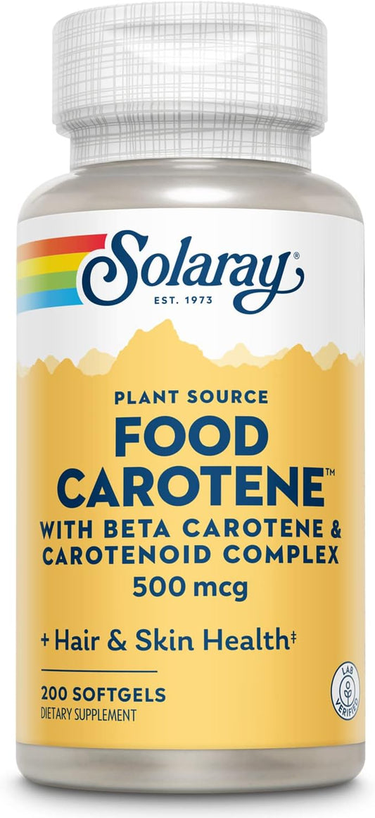 Solaray Food Carotene Capsules - 10000 IU Vitamin A for Healthy Skin, Eyes, Antioxidant & Immune Support - 200 Count