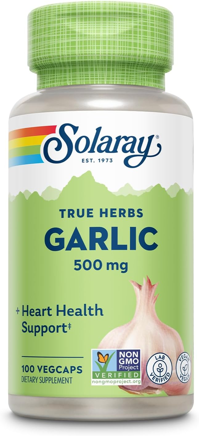 Solaray Garlic Bulb Capsules - 500mg | Immune, Circulatory & Cardiovascular Support | Vegan, Non-GMO | 100 Count