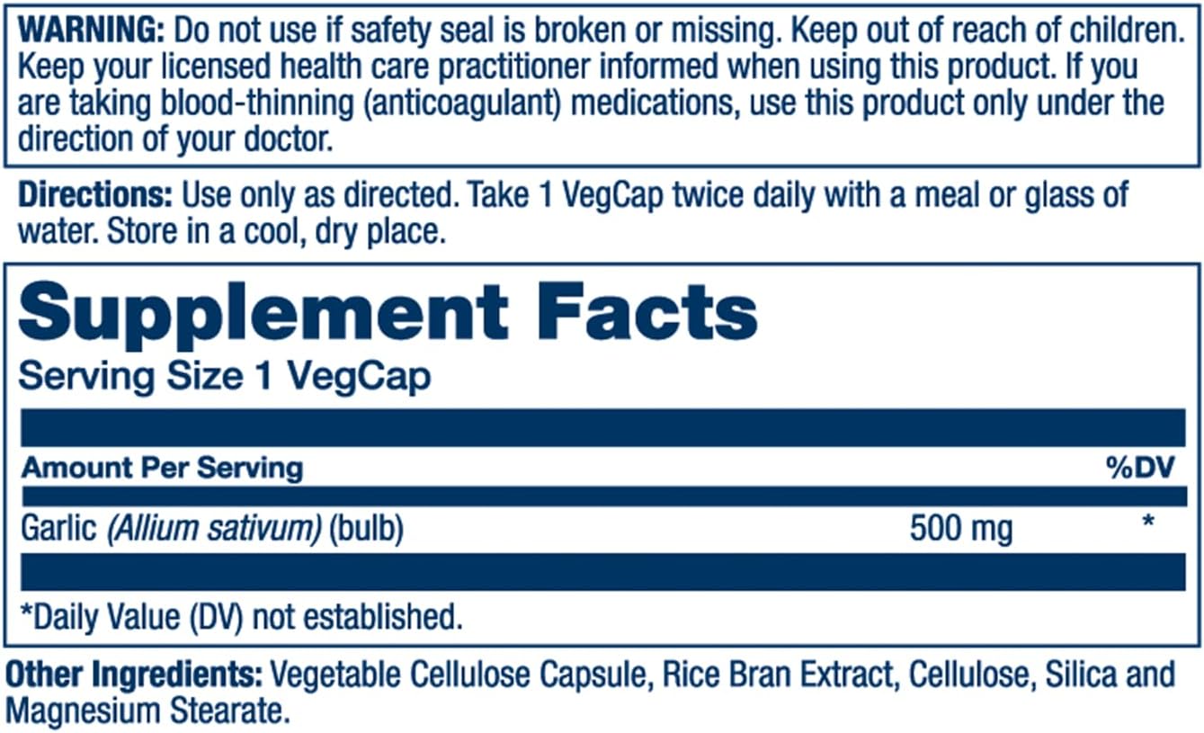 Solaray Garlic Bulb Capsules - 500mg | Immune, Circulatory & Cardiovascular Support | Vegan, Non-GMO | 100 Count