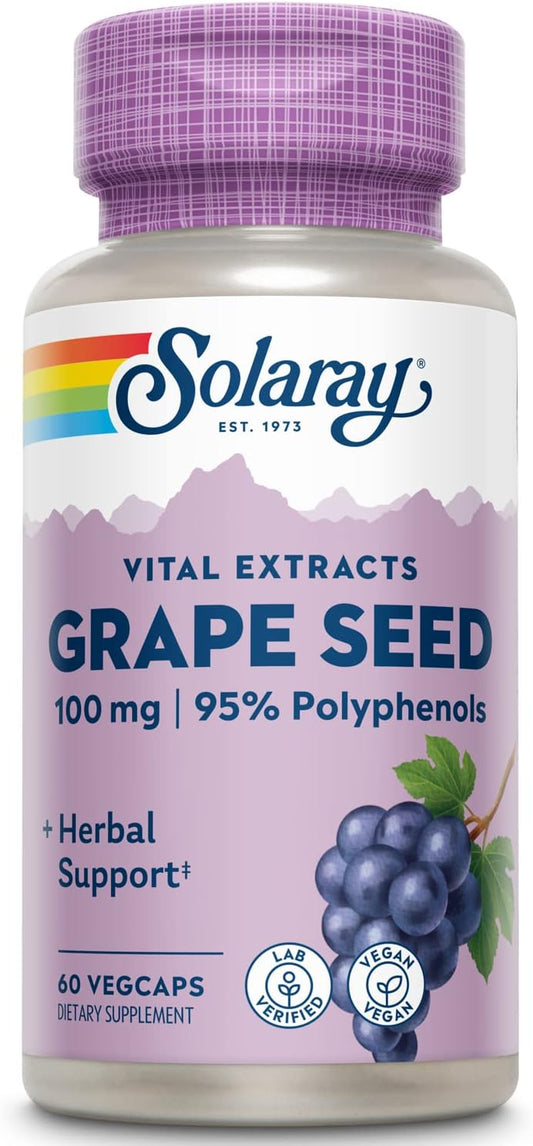 Solaray Grape Seed Extract 100mg with Bioflavonoid Complex for Heart & Blood Vessel Health - 60 VegCapsules