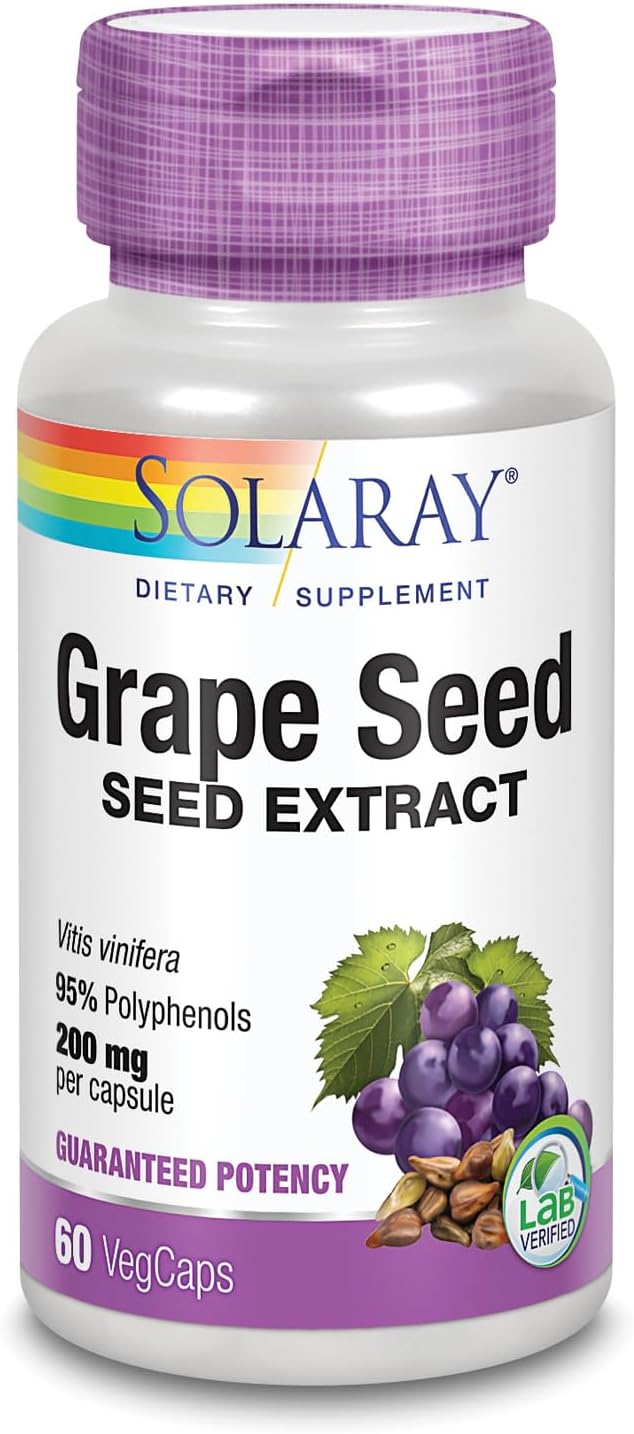 Solaray Grape Seed Extract with Bioflavonoid Complex - 200mg for Cardiovascular Health - 60 VegCapsules