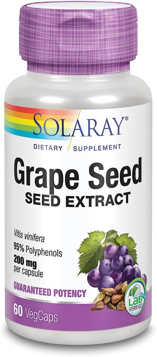 Solaray Grape Seed Extract with Bioflavonoid Complex - 200mg for Cardiovascular Health - 60 VegCapsules