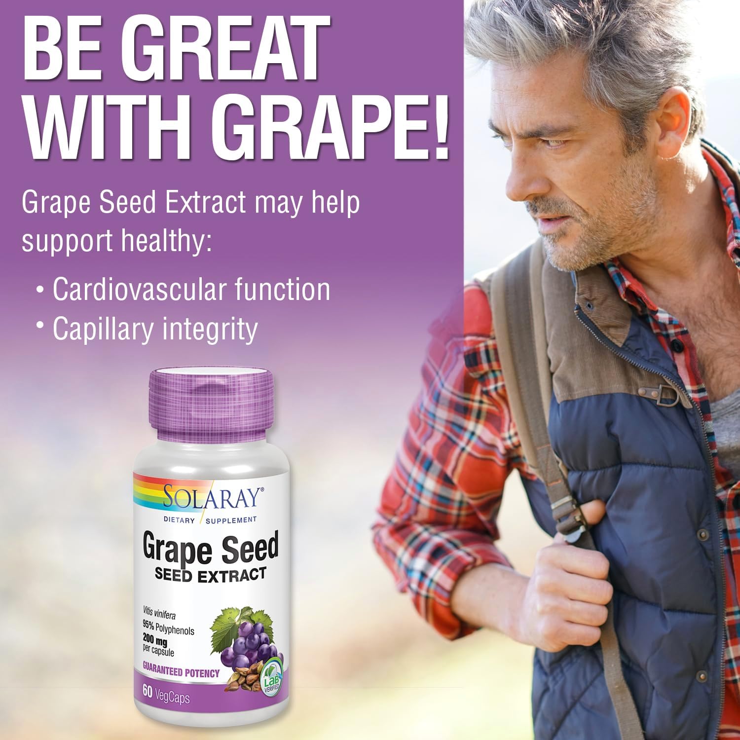 Solaray Grape Seed Extract with Bioflavonoid Complex - 200mg for Cardiovascular Health - 60 VegCapsules