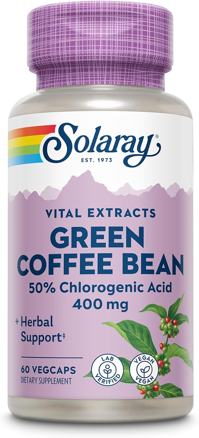 Solaray Green Coffee Bean Extract 400mg Capsules - 60 Count Bottle, Guaranteed Potency | Vegetarian Formula