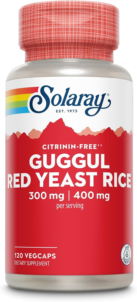 Solaray Guggul Gum Extract & Red Yeast Rice - Cardiovascular Support Supplement - Lab Verified - 60 Servings, 120 VegCaps