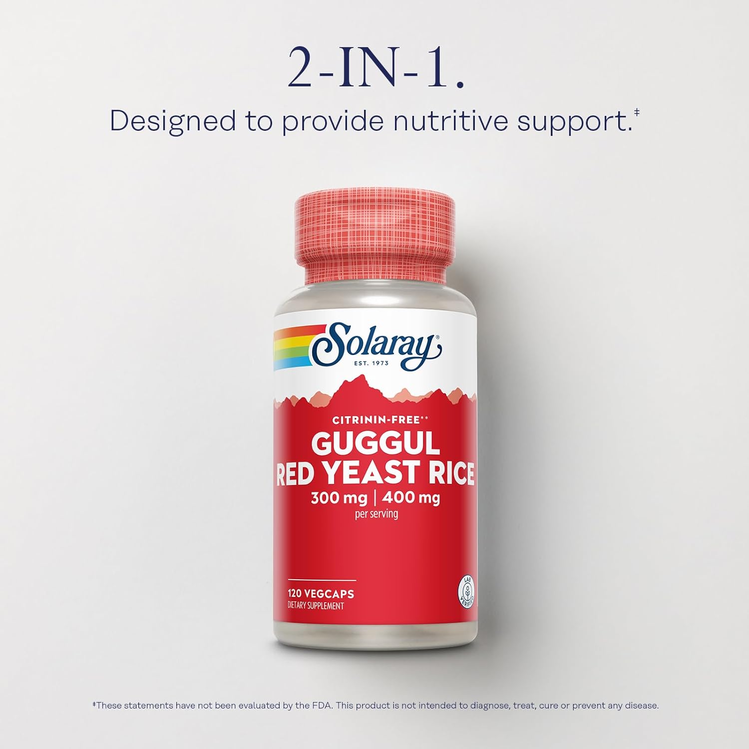 Solaray Guggul Gum Extract & Red Yeast Rice - Cardiovascular Support Supplement - Lab Verified - 60 Servings, 120 VegCaps