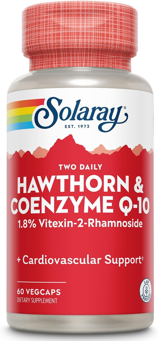 Solaray Hawthorn & CoQ10 Veg Capsules - 600mg, 60 Count - Guaranteed Potency Formula