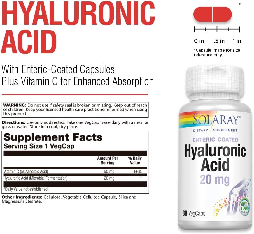 Solaray Hyaluronic Acid with Vitamin C for Healthy Joints and Skin - 30 VegCaps