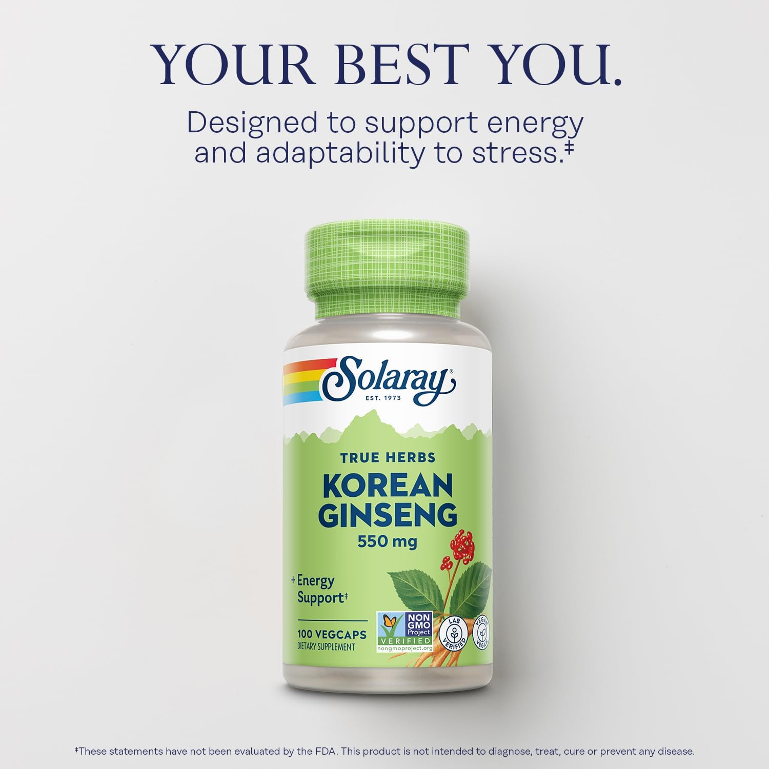 Solaray Korean Ginseng 550 mg Capsules - Natural Energy and Endurance Support - Non-GMO, Vegan Formula - 100 Servings