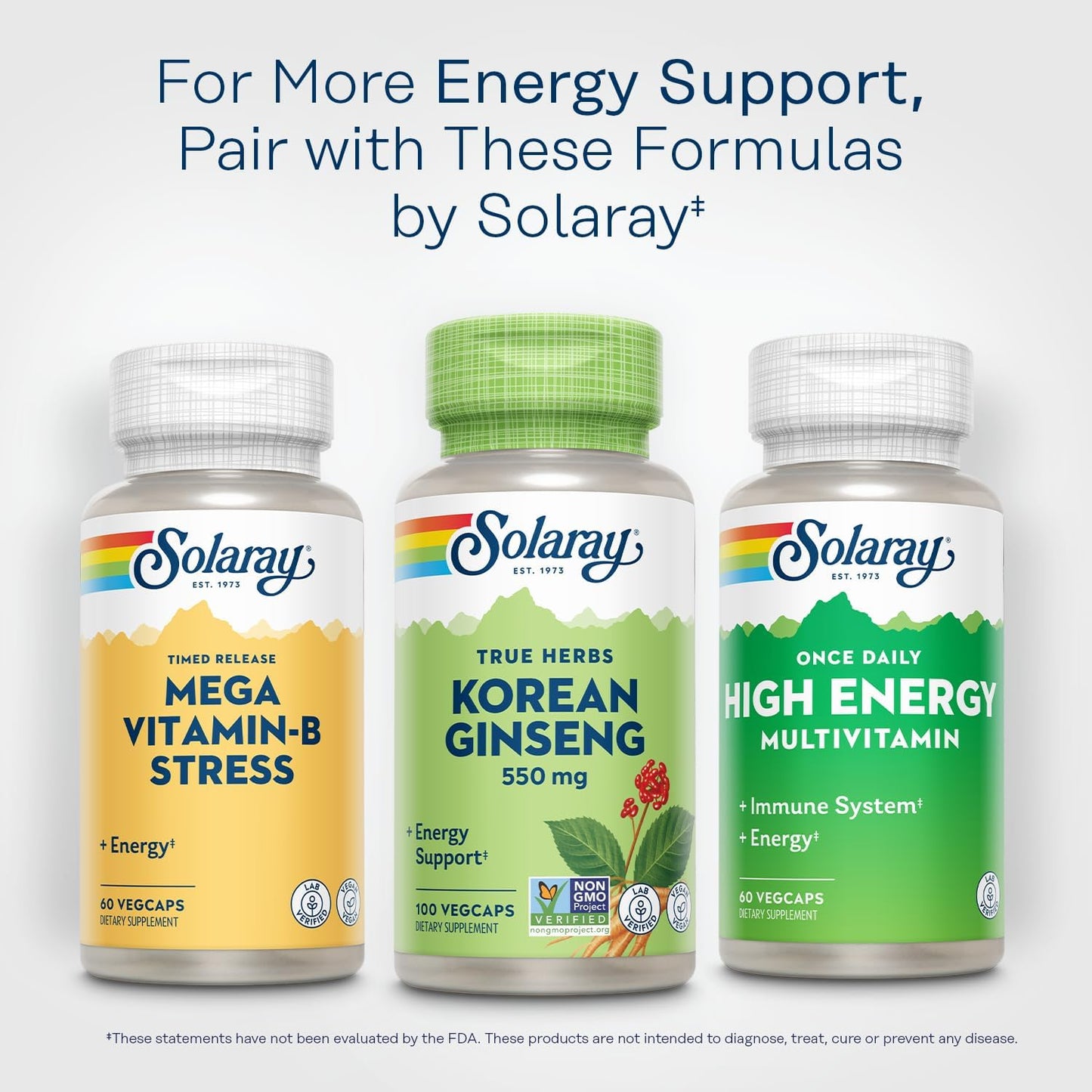 Solaray Korean Ginseng 550 mg Capsules - Natural Energy and Endurance Support - Non-GMO, Vegan Formula - 100 Servings