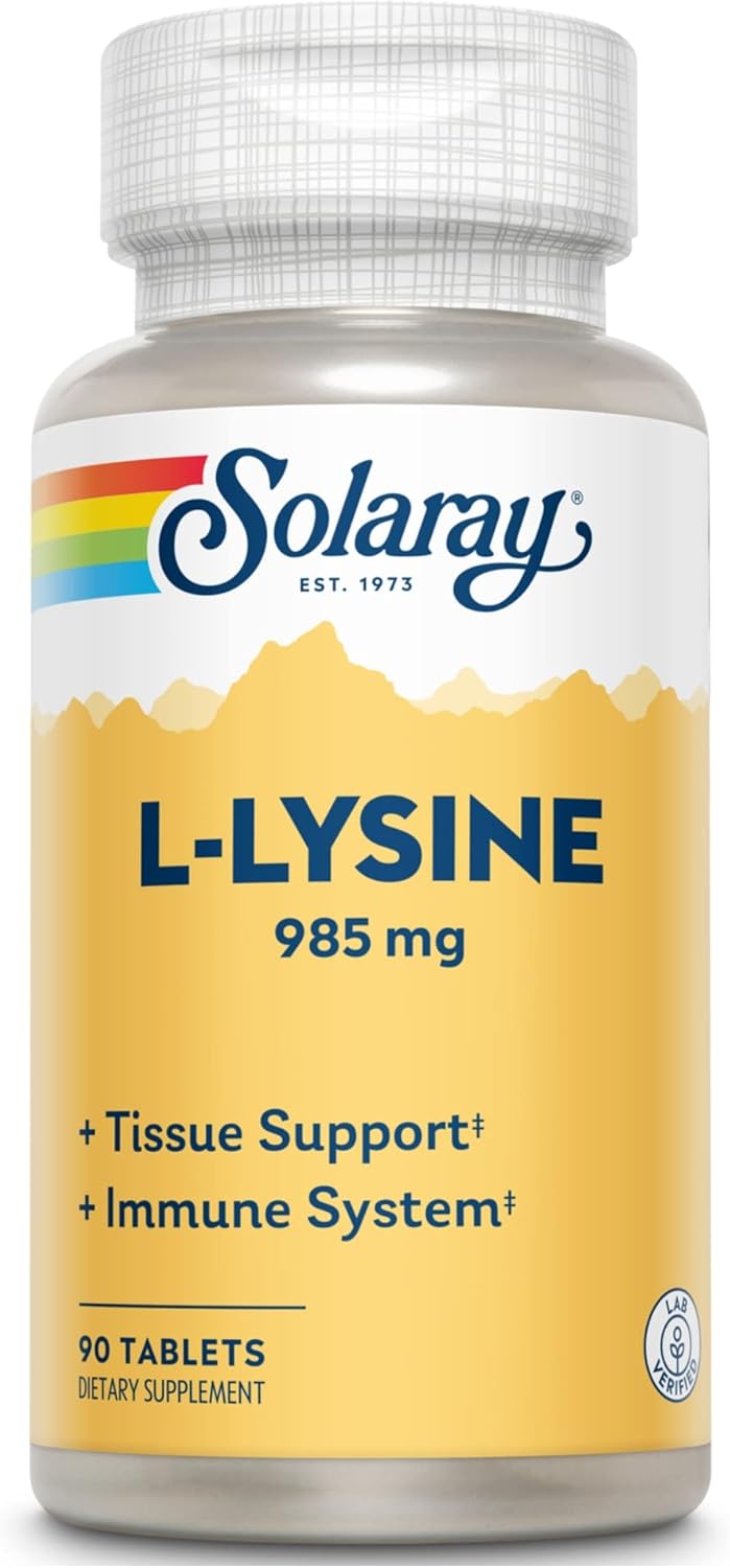 Solaray L-Lysine Tablets for Tissue & Immune System Support - Vegan & Non-GMO (90 Tablets)