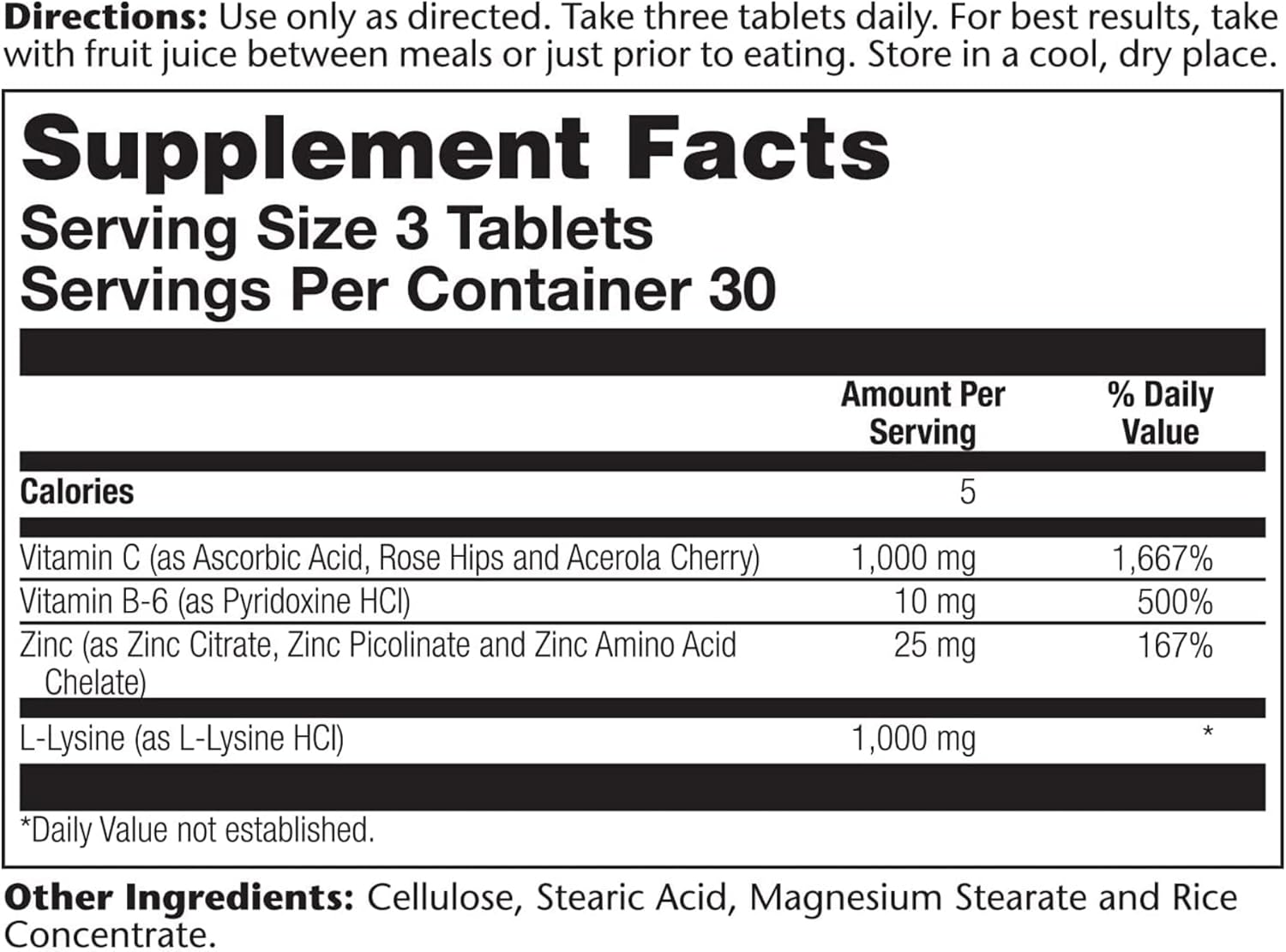 Solaray L-Lysine Tablets for Tissue & Immune System Support - Vegan & Non-GMO (90 Tablets)