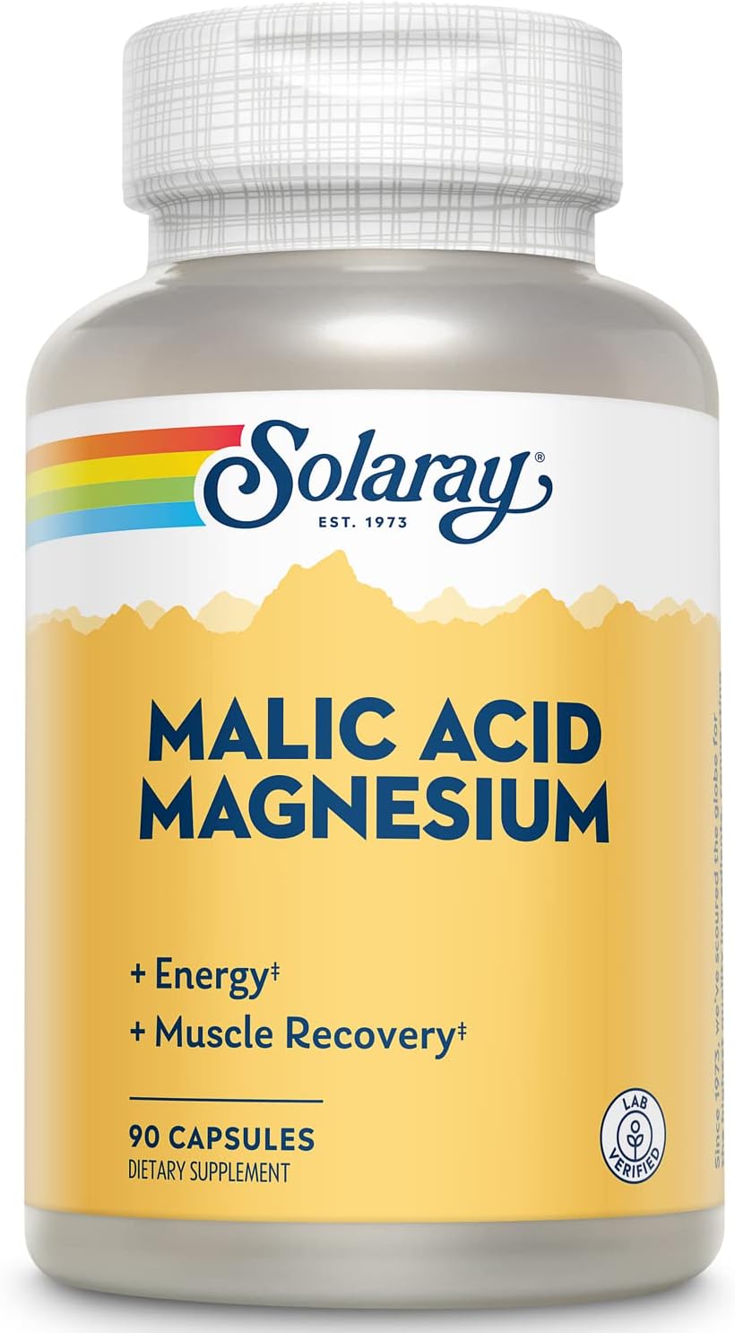 Solaray Malic Acid with Magnesium Capsules - 90 Count Bottle for Energy and Muscle Support