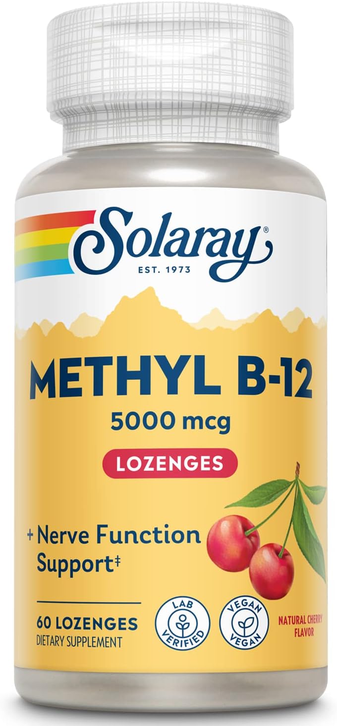 Solaray Methyl B12 Cherry Lozenges 5000mcg - 60 Count Bottle